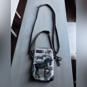 Chala Horse Convertible Cell Phone Crossbody w/ Teal Stitching